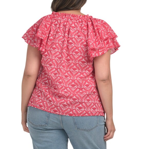 C&T Red/White Plus Ruffle Sleeve Blouse - Picture 2 of 2